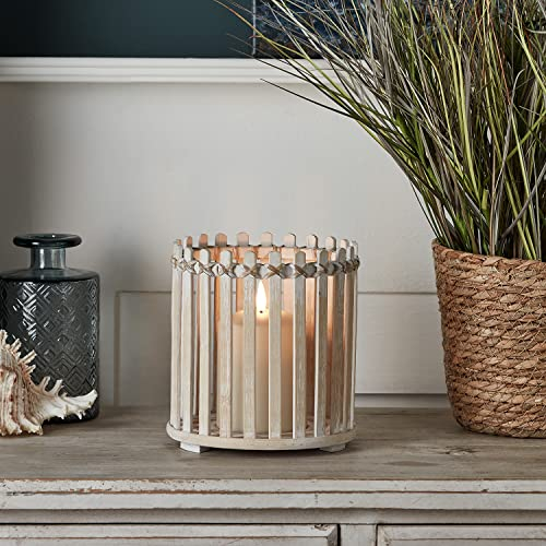 Lights4fun Holz Laterne mit TruGlow® LED Kerze batteriebetrieb Timer 16cm Innen Deko Maritim