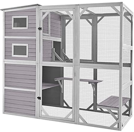 Aivituvin Large Cat Catio 4 Tiers Cat Enclosures House for Outdoor Indoor Cats with Weatherproof Roof, 3 Resting Rooms, 3 Platforms, 5 Windows 70 H 77 L