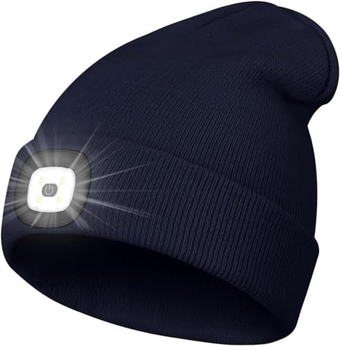 KAVAVO Beanie-Mütze mit Licht, wiederaufladbare USB-LED-beleuchtete Beanie-Mütze, Unisex-Winterwärmer-Strickmütze für Nachtspaziergänge, Angeln, Camping, Jagd.