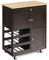 COSTWAY Kitchen Serving Trolley, Rolling Storage Island Cart with Drawer, 3 Tier Wine Racks, 2 Cabinets, Rubber Wood Tabletop & Wheels, Utility Storage Cabinet for Home Office Restaurant (Brown)
