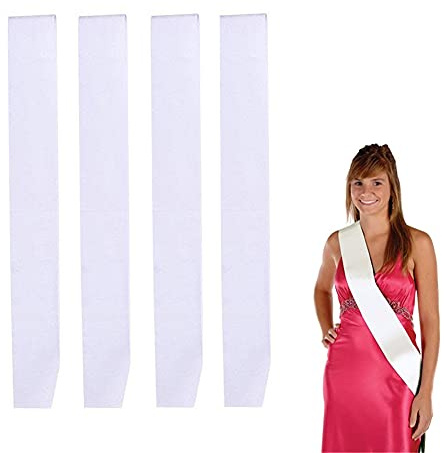 VASANA 4 Stück leere Satin-Schärpen, weich, einfarbig, Polyester, Hennen-Partyzubehör, DIY-Seidenschärpen für Frauen und Mädchen, Abschlussfeier, Hochzeit, Geburtstag, Brautparty, DIY-Zubehör (weiß)