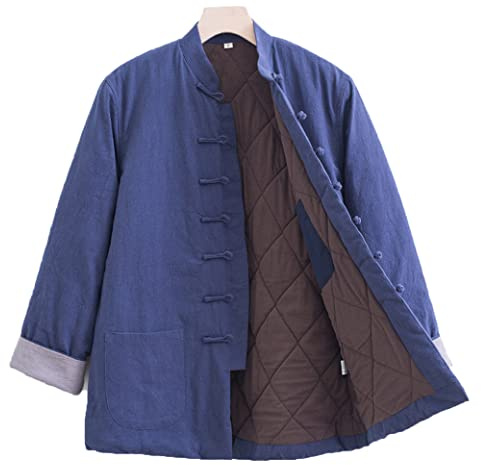 QPZK Inverno Cotone Tai Chi Uniforme Addensato Abito da Tange Caldo Uomini Cinesi Abiti Tradizionali Kung Fu Abiti Ala di Cotone Chun, Vestito per Camicia a Maniche Lungh Blue-XL