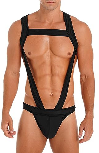CHICTRY Men Stretchy Jock Strap Thong Underwear Body Chest Straps Harness Elastic Jockstrap Bodysuit Black B L