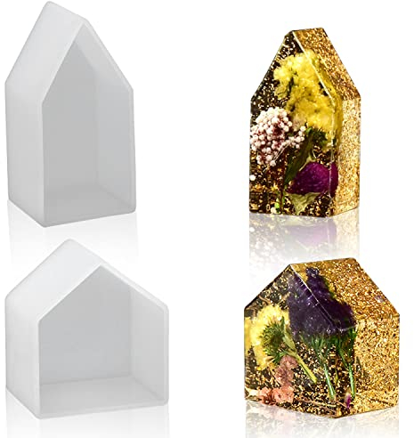 Fyihoxi 2 Stück Silikon Gießform Haus Epoxidharz Formen Hausformen Silikonformen Epoxidharz Formen Resin Gießharz Silikonform Silikon Gießformen für Home Decoration Handmade Geschenk DIY Craft