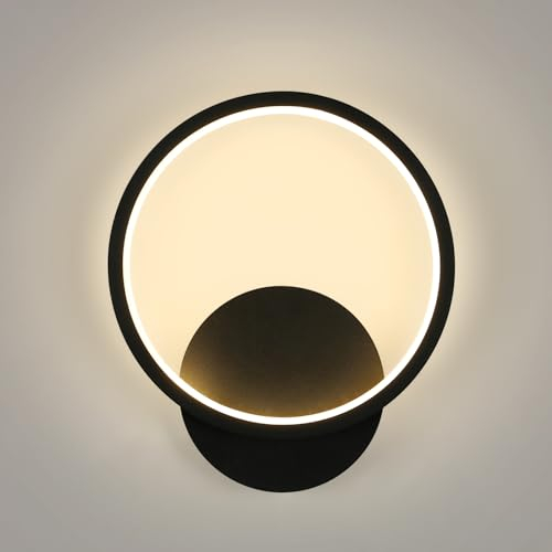 Riserva Wandleuchten LED Innen Modern,12W Runde Wandbeleuchtung, 3000K Warmweiß für Schlafzimmer Wohnzimmer Flur Treppenhaus, Schwarz