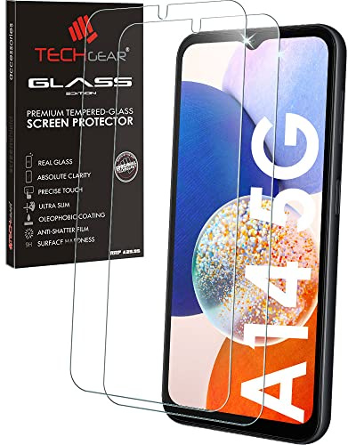TECHGEAR 2 Pack GLASS Edition Compatible with Samsung Galaxy A14 5G / A14 4G, Tempered Glass Screen Protector Covers [2.5D Round Edge] [9H Hardness] [Crystal Clarity] [Scratch-Resistant] [No-Bubble]