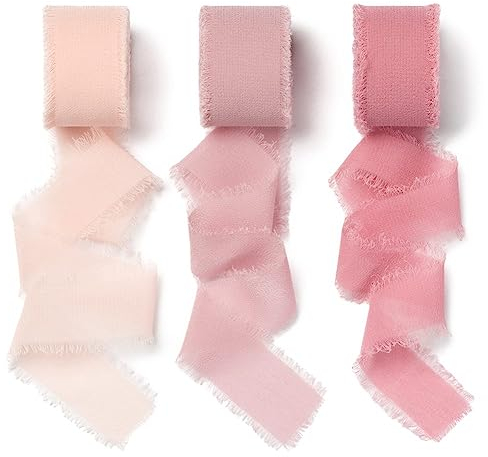 AOKSUNOVA Geschenkband Hochzeit Rosa 2,5cm x 18,9m Schleifenband Chiffon Stoffband Chiffonband Altrosa