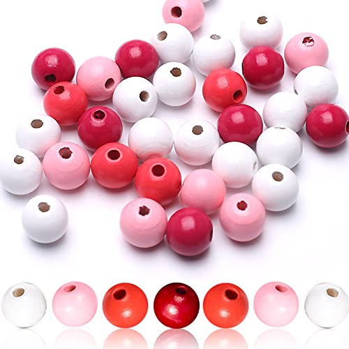 DAHI 200 perles en bois rose de 16 mm - perles rondes en bois naturel colorées, pour bricolage, bracelets, bijoux, décoration, cadeau (rose)