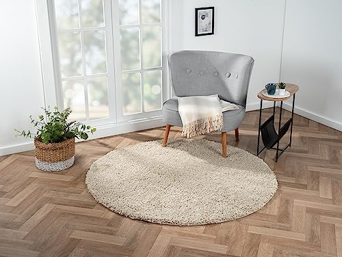 MY-RUG Teppich Shaggy Star Hochflor rund beige 150 x 150 cm - Esszimmer Teppich, Langflor, Pflegeleicht