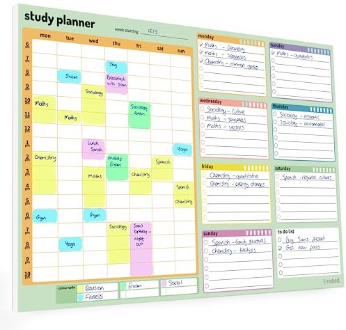 Study Stack Revision Planner Pad – A4 Study & Exam Timetable for Students | GCSE, A-Level & exam revision for students – 52 thick sheets, colour-coded weekly subject timetable & homework to-do list