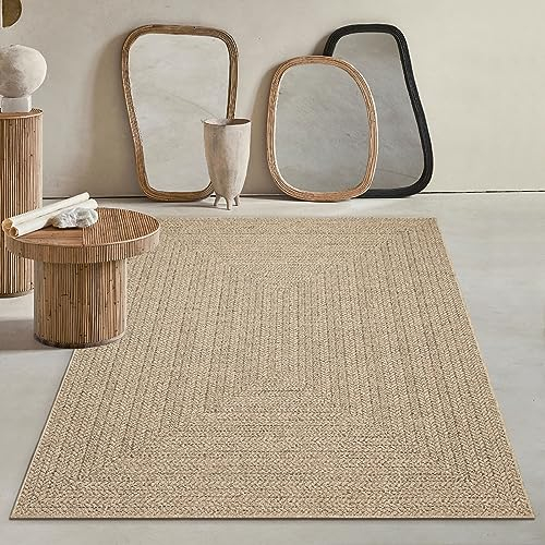 Mia´s Teppiche Soil - wetterfester In- und Outdoor Teppich im Natürlichem Jute-Look, wetterfest, geeignet für Terrasse und Garten, ca. 140 x 200 cm oval