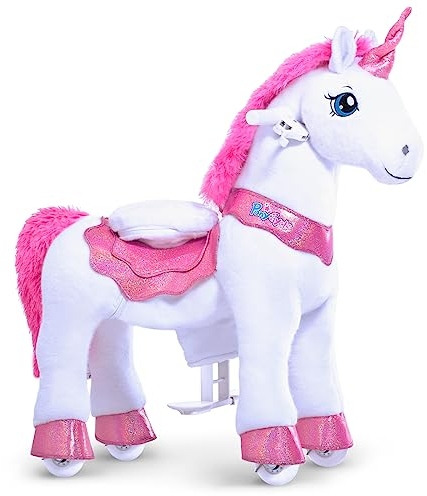 PonyCycle Essential Model E Riding Unicorn Toy with Brake (Pink Unicorn/Size 3 for Age 3-4) Indoor and Outdoor Scooter Ride-on Toy for Kids - E312