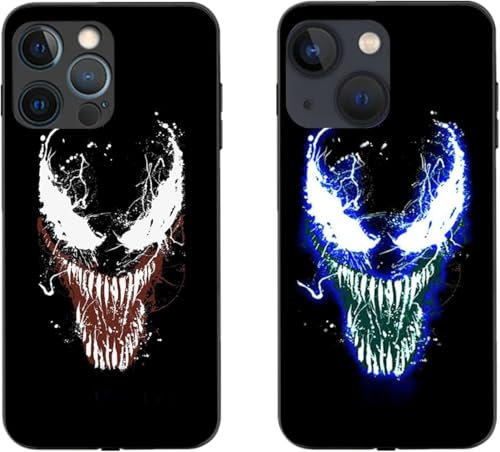 YXuan LED Light Up Case Compatible with iPhone Luminous Comic Anime Phone case Colorful Luminescent Fashion Luxury Tempered Glass Hybrid Phone Case Accessories for Men (Black, iPhone 15 Plus)