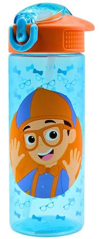 Papillon Collection Blippi 600ML Flip Up Straw Drinks Bottle | Reusable BPA-free Plastic Water Bottle with Carry Loop | Removable straw & spills Proof | Gift | Blippi licensed Merchandise