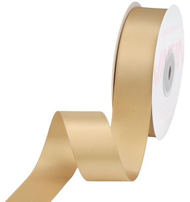 VATIN Double Face Champagne Gold Satin Ribbon 25mm X 22m,Gold Polyester Fabric Ribbon use for Bows Bouquet, Gift Wrapping, Floral Arrangement Wedding Decoration