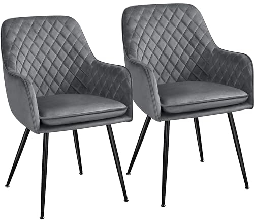 Yaheetech Dining Chairs Set of 2 Velvet Dining Chairs Modern Tufted Armchair Upholstered Accent Chair for Counter Lounge Home Kitchen, Dark Grey