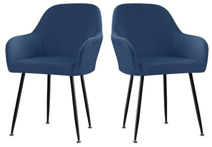 LIFEDX Stuhlhusse Stuhlbezug Samt Stretch 2er/4er/6er Set, Gebogen Stuhlbezüge Rückenlehne mit Armlehne Abnehmbar, Stuhlüberzug Esszimmerstühle Modern Bürostuhl Bezug Stuhl Beschützer-Navy Blue||2PCS
