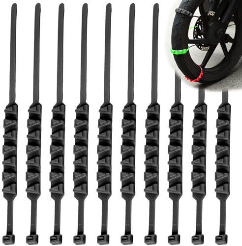 Zorkrin 10 StüCk Set Schneeketten für Fahrradreifen,Fahrrad Schneeketten,Schneeketten Motorrad,Schneeketten für E Scooter,E Scooter Schneeketten (Schwarz)
