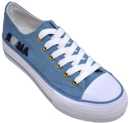HIPNOTIK CASUALITY Zapatillas Casual De Lona Mujer con Plataforma, Zapatillas De Deporte Diseño Amor, Bambas Azul Mujer (37)