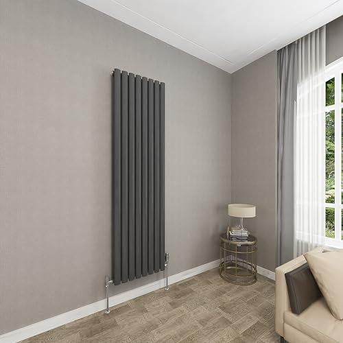 Sky bathroom | 1800x472mm - Modern Anthracite Vertical Double Panel Oval Column Radiator Central Heating Designer Radiator