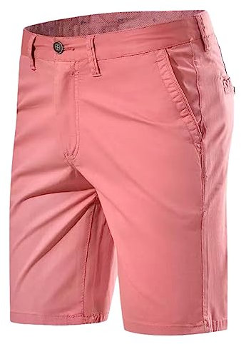 Short chino extensible pour homme en coton décontracté solide Business Social Shorts, rose, 32W