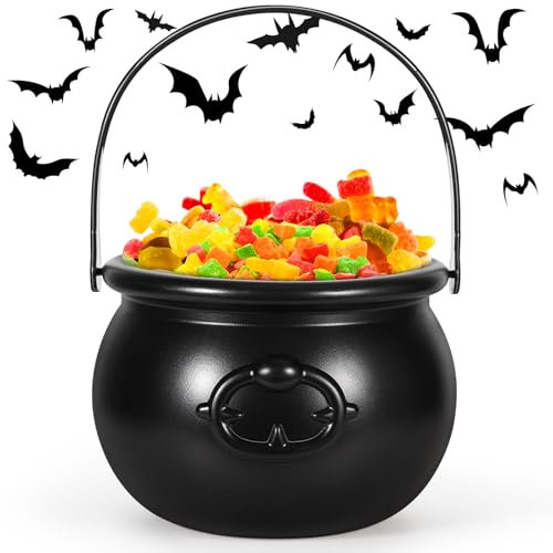 ZQEJEFD Negro Caldero de Bruja, Caldero Negro Grande de Halloween, Cubo de Caramelo de Caldero de Bruja con Mango, Caldero de Dulces de Halloween para Recolectar Dulces/Decorar Fiestas/Dar Regalos