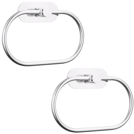 EOLAX Handtuchring Badezimmer, Selbstklebender Handtuchhalter Wandmontage, Badetuchhalter Edelstahl, Hardware Zubehör ohne Bohren, Moderne Runde Handtuchhalterung, Chrom 2er Set