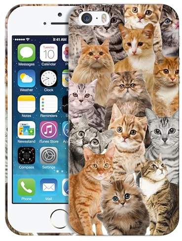 GlamCase for iPhone 5 / 5S / SE 1st Generation - Cat collage Design Printed Slim & Sleek Cute Plastic Hard Snap on Protective Designer Back Phone Case/Cover for iPhone 5 / 5S / SE 2016