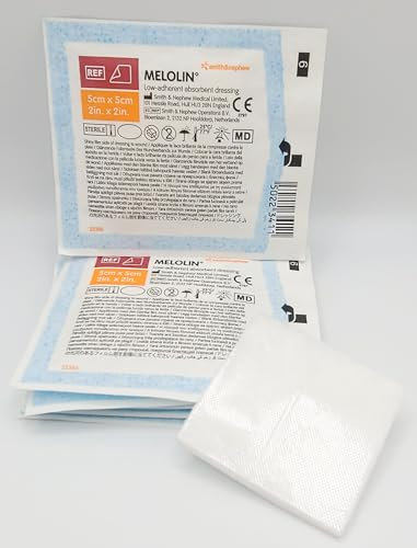 MELOLIN Sterile Non-Adherent Dressings - Qty 10, Individual Packs, Available in S, M/L, & XL, Ideal for Wound Care, Non-Stick Gauze (Small Wound, 5cm x 5cm)