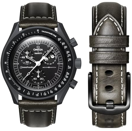 Omega Swatch Moonwatch Lederarmband, kompatibel mit Omega X Swatch 20 mm Uhr, Schnellverschluss-Ersatzband für Damen und Herren
