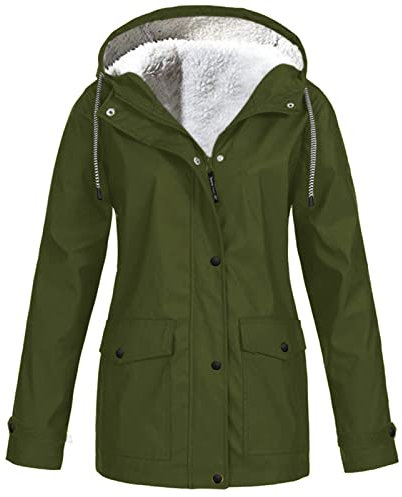 loobun Veste d'hiver imperméable pour femme en polaire chaude légère coupe-vent avec cordon de serrage à capuche - Couleur unie - Pour la course à pied, le cyclisme, la randonnée, #Vert kaki, M