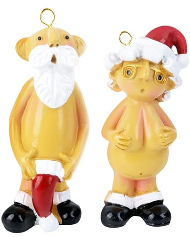 2 Pcs Naked Cap FUNNY SANTA Christmas Ornament & Stocking Cap - 8cm - Rude Xmas Tree, Secret Santa