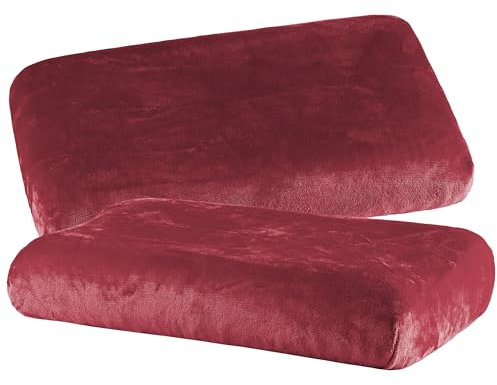 BaSaTex Cashmere Plüsch Kissenbezüge Spannbezüge 2er Pack für Nackenkissen und Gesundheitskissen | kuschelig weicher Kissenbezug | ca. 40x60 cm - 45x65 cm | Farbe: Bordeaux