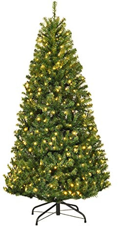 GYMAX 120 cm Weihnachtsbaum Künstlicher mit Beleuchtung, 11 modi Lichterkette, Tannenbaum Künstlich Grün mit 100 LED Beleuchtung & 300 Spitzen, Christmas Tree Faltbarem Ständer