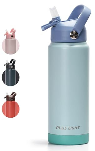 pluseight Water Bottle with Straw Lid, 750ml (24oz) Vacuum Insulated Water Bottles, Stainless Steel Water Bottle Wide Mouth for Sports, Gym or Office, BPA-Free Keep Cold 24H Hot 12H (Grey)