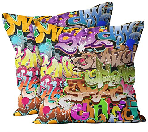 2Er Set Kissenbezüge Drucken Funky Hip Muster Kopfkissenbezug Mit Reißverschluss Moderne Kissenbezug Waschbar Outdoor Kissenbezug, Für Bett, Sofa, 45x45cm