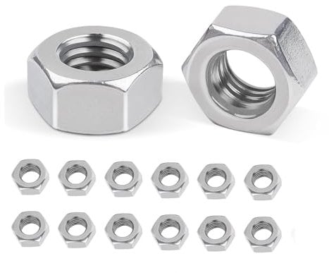 M8 Steel Hex Nuts 12 Pcs, Hex Full Nut Carbon Steel Hexagon Nut M8, Standard Thread Pitch