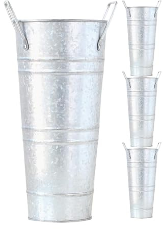 Rustic Flower Vases, Tall Metal Vase, French Flower Buckets, Sturdy Construction, Elegant Design, (Matt, White, Black), Ideal for Weddings, Home and Living Room Decorations