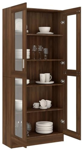 Gecheer Bücherschrank Vitrinenschrank Highboard Braun Eichen-Optik 82,5x30,5x185,5 cm