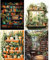 4 Pack Panlt Paint by Numbers for Adults-Number Painting Adults Bookshelf,Canvas Paint by Numbers for Adult,Perfect for Gifts and Home Wall Decor 12x16in