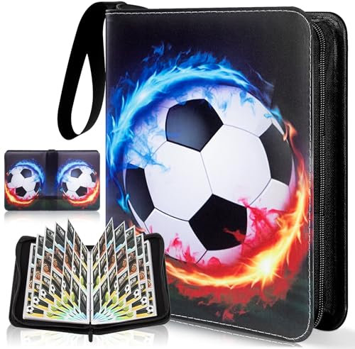 Sammelalbum Fußball Karten - 900 Karten Sammelkarten Album 9 Taschen 50 Seiten Sammelmappe Fussballkarten,Fussball Karten Sammelalbum, Doppelseitiger Seitenschutz Ordner Buch Karten Binder