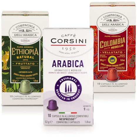 Caffè Corsini - Set de Capsules de Café Compatibles Nespresso Sélection Arabica, 3 Boîtes de 10 Capsules (Total 30 Capsules)