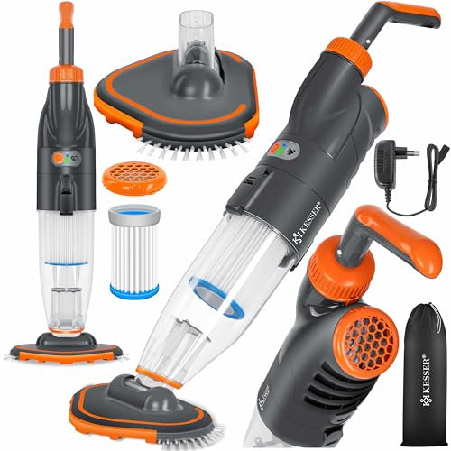 KESSER® Poolsauger mit Akku | elektrisch Pool Bodensauger Handsauger | Poolreiniger mit Filter & 2-Geschwindigkeits-System | Handsauger Reinigungsset kabellos bis zu 25 m³, Inkl. Schutzcover, Orange