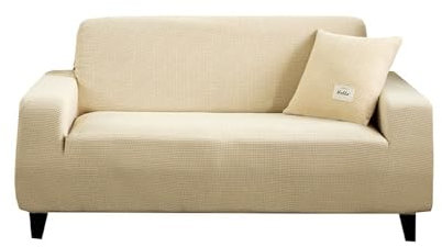 UYFRD Funda de sofá elástica geométrica de tela de rejilla de maíz, protector de silla para sala de estar, decoración del hogar (crema, 4 asientos, 215-300 cm)