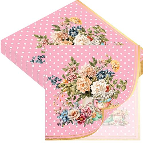 20pcs Floral Paper Serviettes Napkins,Vintage Floral Luncheon Napkins Tea Party Napkins Decorations,Disposable Party Serviettes Tissue Table Decorative for Picnics,Tea Parties,Birthday,Wedding Decor
