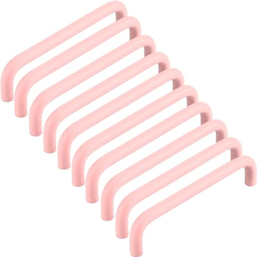 ZESLIV 10 Stück Möbelgriffe, Küchen Schrankgriffe aus Aluminium, Bohrlochabstand 96mm, Stangengriffe Rosa Schubladengriffe mit Schrauben für Kinderzimmer Kleiderschrank