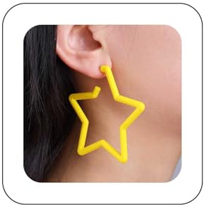 Xduargs Boho Bunte Sterne Reifen Ohrringe Große Sterne Farben Baumeln Ohrringe Stern Bunte Große Reifen Ohrring Vintage Neon Retro-Ohrring Für Frauen (gelb)