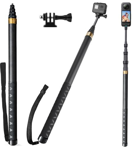 3M 9.8ft Carbon Fibre Invisible Selfie Stick for Insta 360 X5 X4 X3, Selfie Stick Long Rod Carbon Fibre Extension Monopod with Adapter for GoPro Hero 13 12 11 10 Black DJI Osmo Action 5 Pro