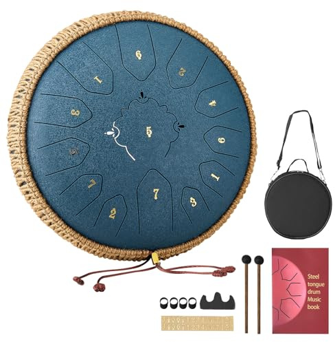 VEVOR Steel Tongue Drum, 12 in 13 Notes Rain Drum for Outside Garden, C Major Musical Drums with Music Book & Mallets, Percussion Instrument for Meditation Yoga Beginner Musical Education, Navy Blue