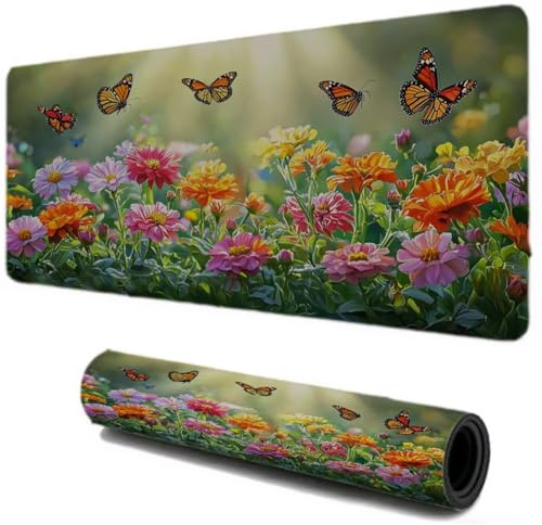Tapis de Souris, Tapis de Souris Gamer XXL 800x400, Haute Précision et Vitesse sous Main Bureau, Base en Caoutchouc Antidérapant, Accessoire Bureau pour Ordinateur Portable PC (Fleurs Papillons) I-8
